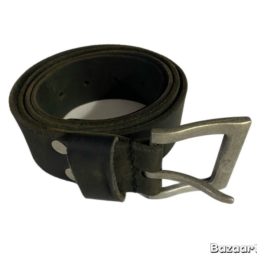 VINTAGE Belt, Genuine Leather, stainless steel buckle, Sz 44, Minimalist, EUC